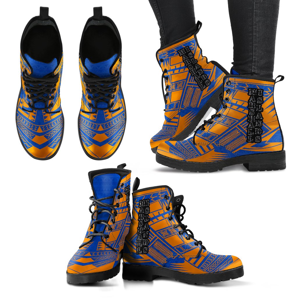 Marshall Islands Leather Boots - Polynesian Tattoo Flag - Polynesian Pride