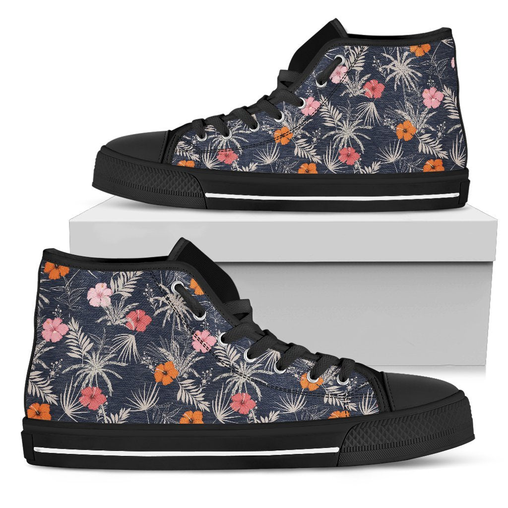 Hawaiian Shoes - Tropical Grey High Top Shoes Mens High Top Black - Polynesian Pride