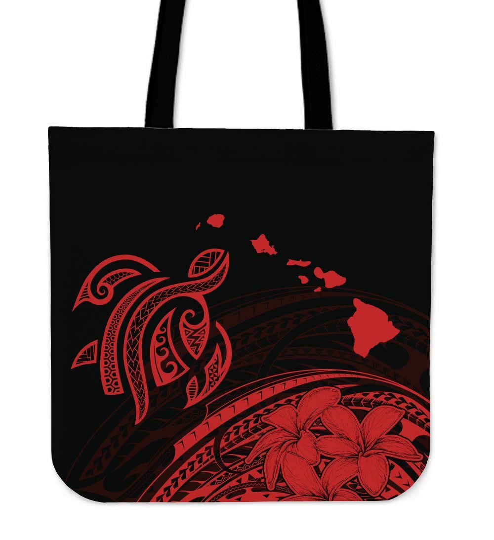 Hawaii Map Plumeria Polynesian Red Turtle Tote Bag Tote Bag One Size Red - Polynesian Pride