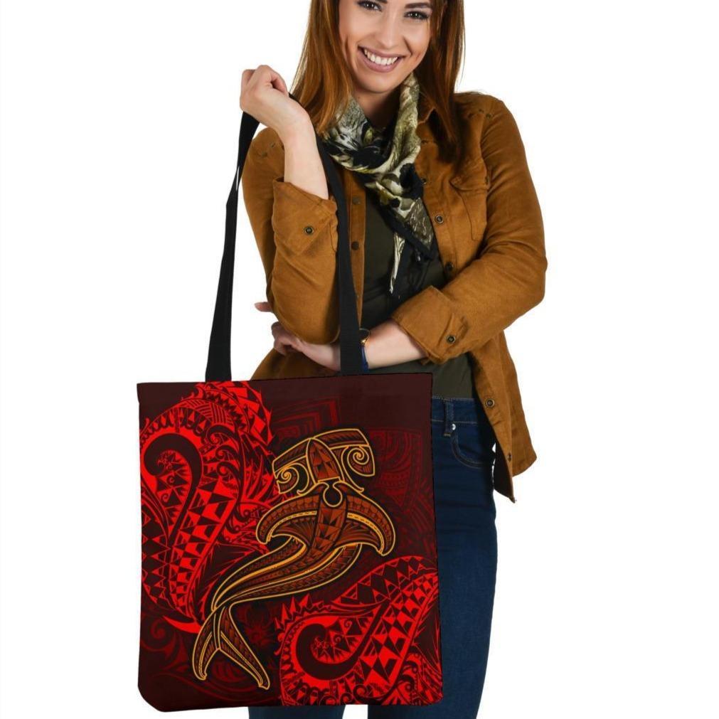 Polynesian Tote Bags - Red Shark Polynesian Tattoo Tote Bag One Size Red - Polynesian Pride