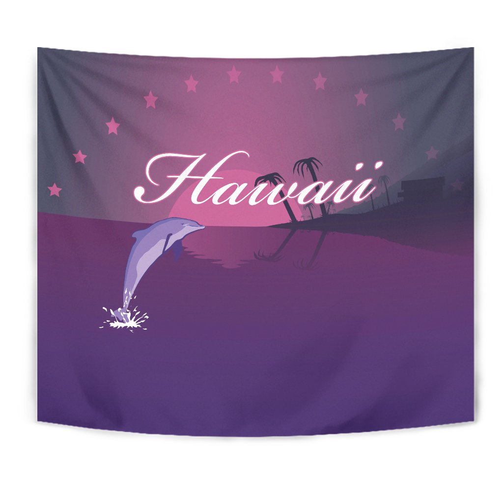 Hawaii Dolphin Violet Background Tapestry Wall Tapestry Violet - Polynesian Pride