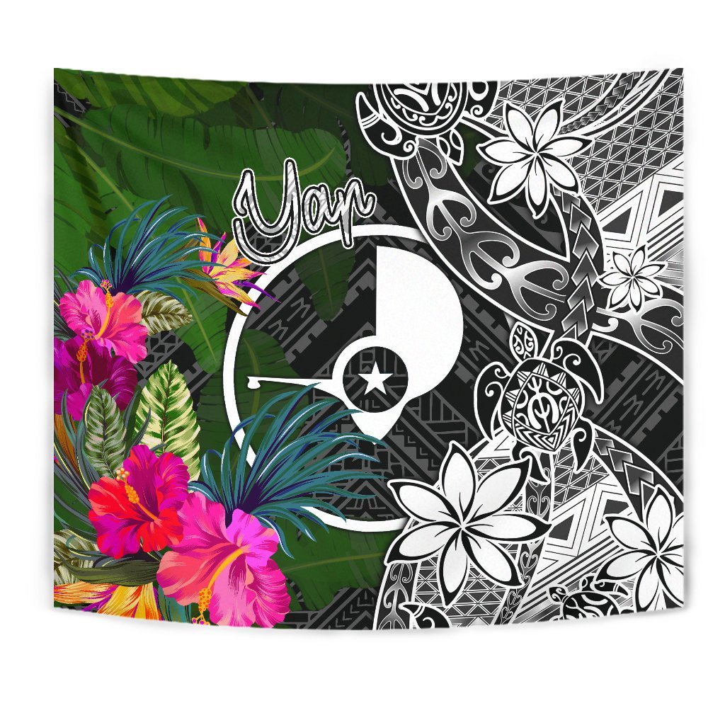 Yap Tapestry - Turtle Plumeria Banana Leaf Wall Tapestry Black - Polynesian Pride