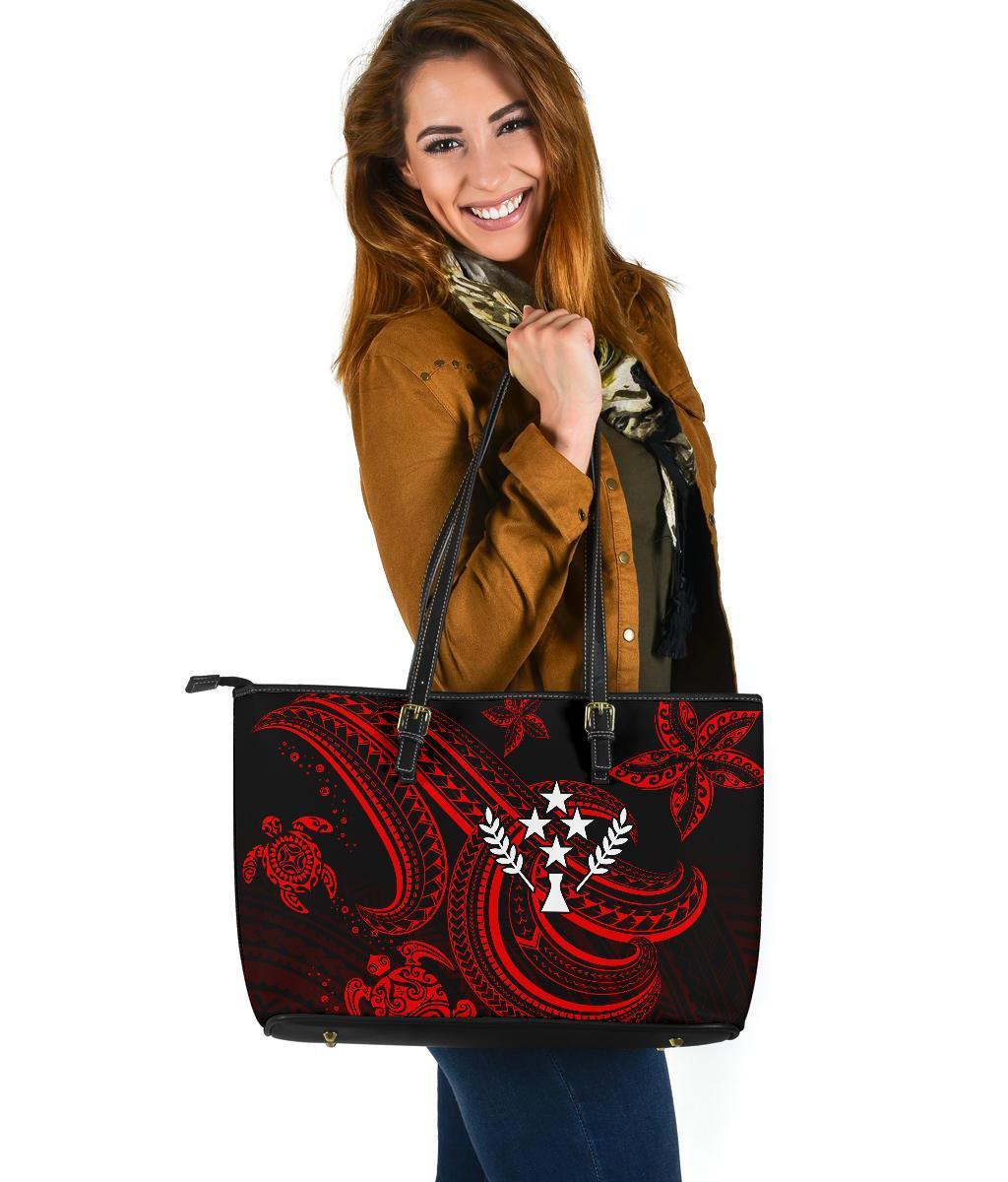 Kosrae Large Leather Tote Bag - Red Turtle Red - Polynesian Pride