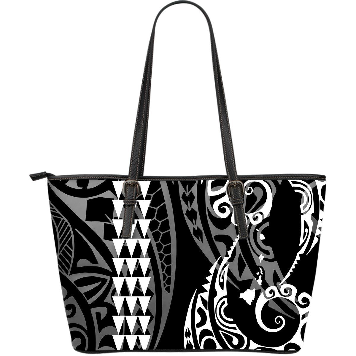 Hawaii Kakau White Polynesian Large Leather Tote White - Polynesian Pride