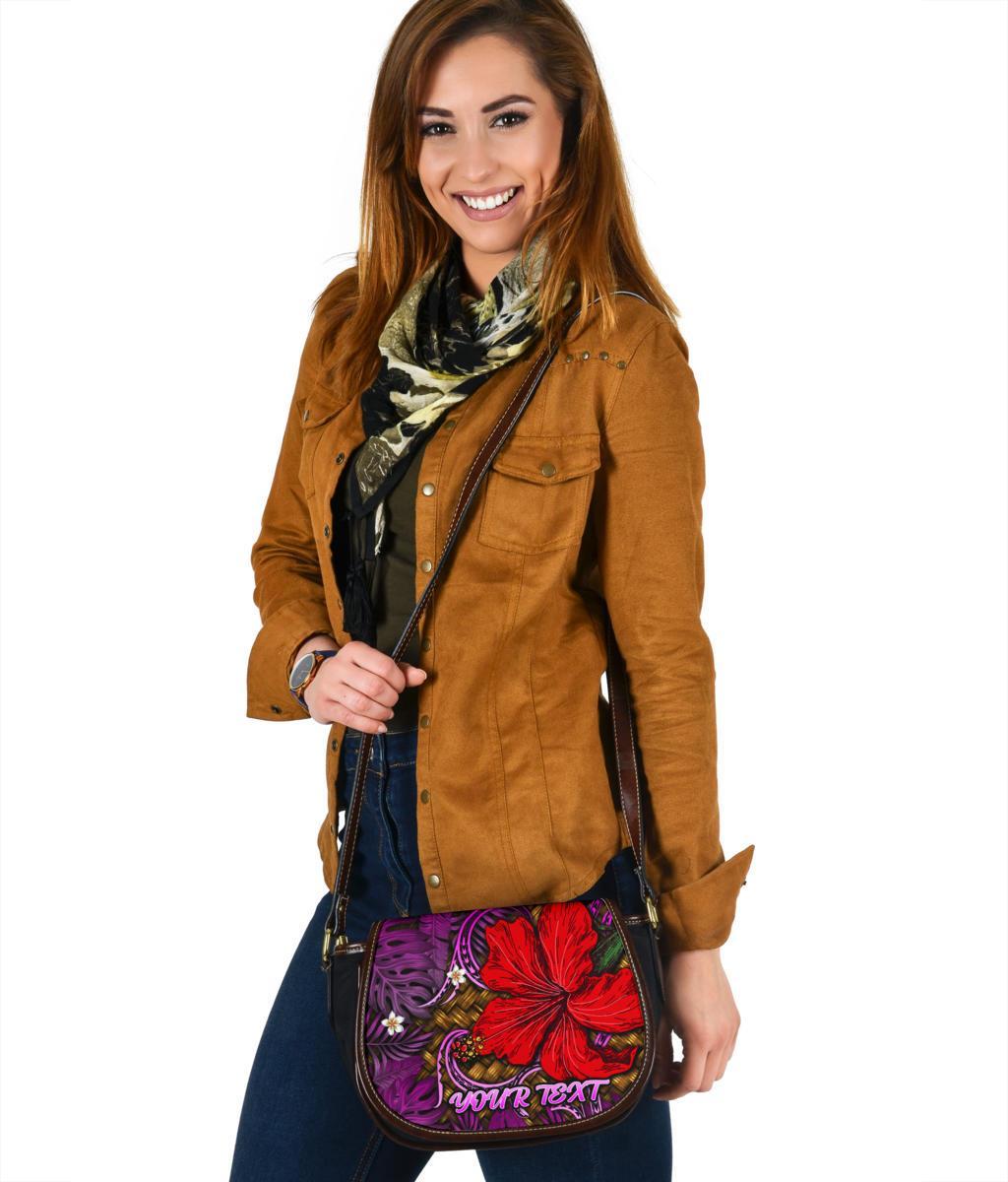 Hawaii Lauhala Hibiscus Polynesian Tropical Canvas Saddle Bag Pink - Wake Style - AH One Size Pink Canvas Saddle Bag - Polynesian Pride