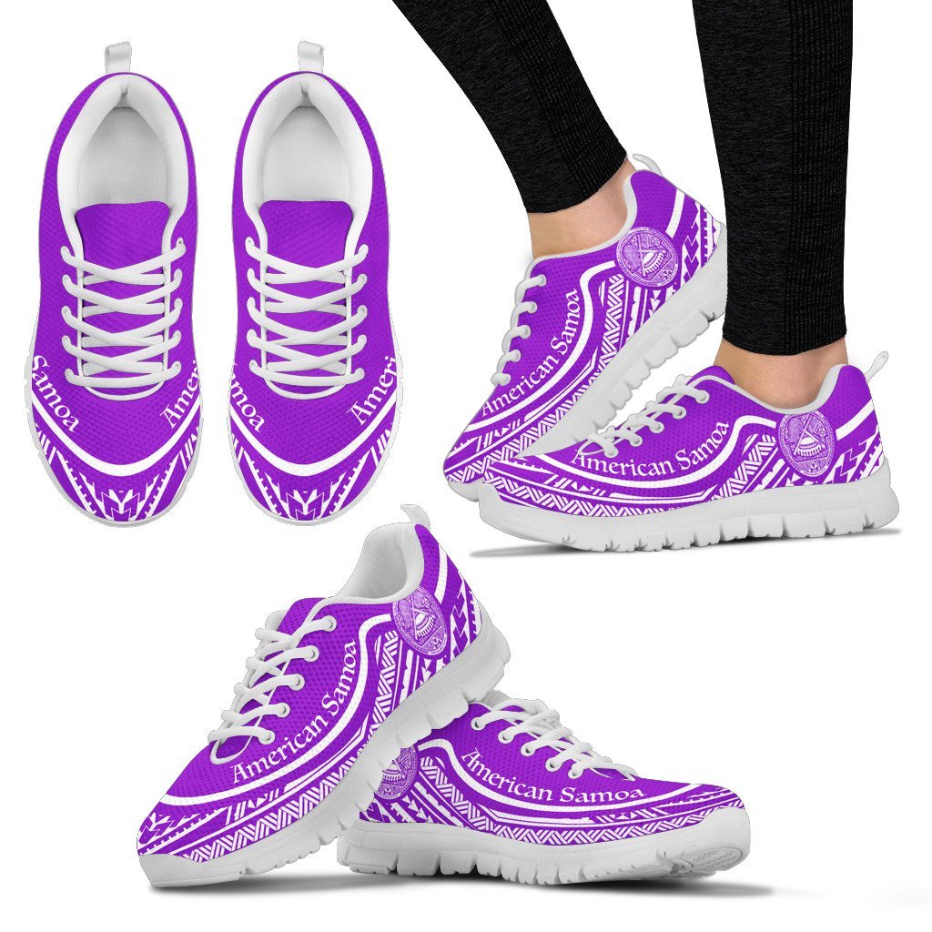 American Samoa Wave Sneakers White Purple Color Women's Sneakers - White - American Samoa White - Polynesian Pride