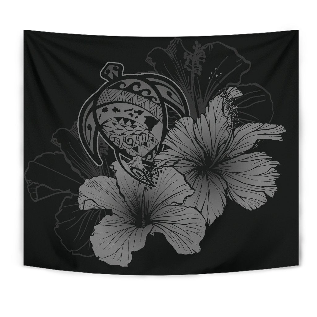 Hawaii Hibiscus Tapestry - Turtle Map - Gray - Polynesian Pride