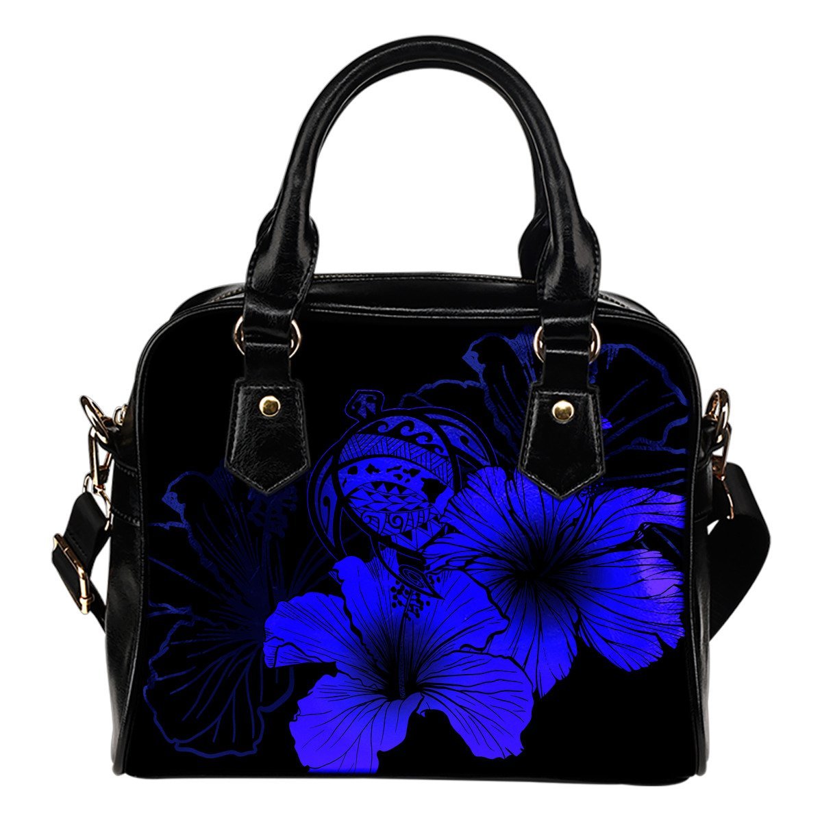 Hawaii Hibiscus Shoulder Handbag - Turtle Map - Blue One Size Blue - Polynesian Pride