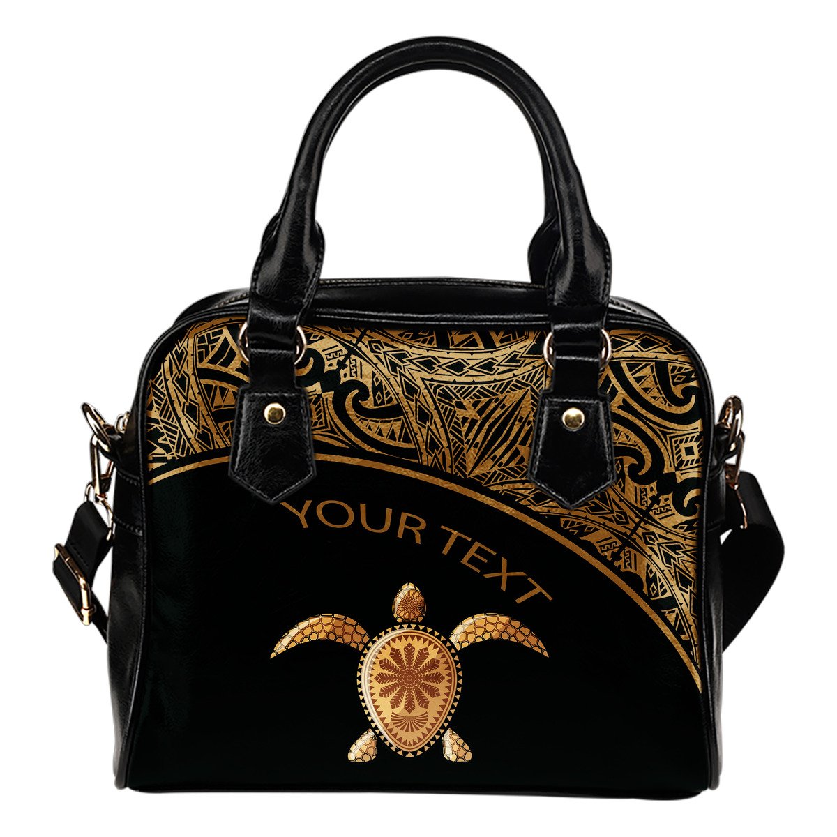 Turtle Custom Personalised Shoulder Handbag - Polynesian Gold Curve Style One Size Golden - Polynesian Pride