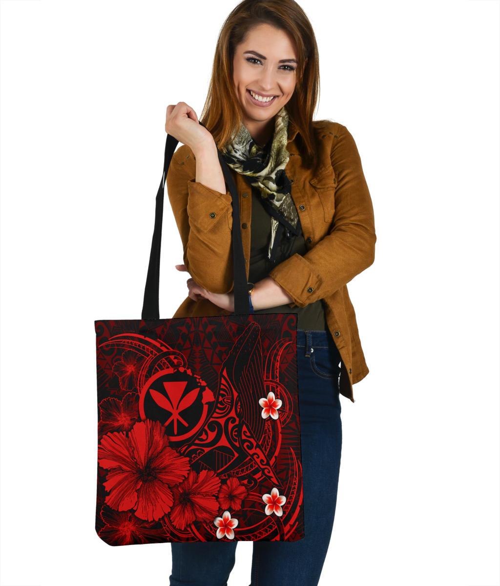 Polynesian Hawaii Tote Bag Women's Bomber Jacket - Humpback Whale with Hibiscus (Red) Red - Polynesian Pride