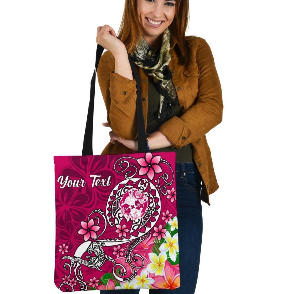 Tonga Custom Personalised Tote Bags - Turtle Plumeria (Pink) Tote Bag One Size Pink - Polynesian Pride