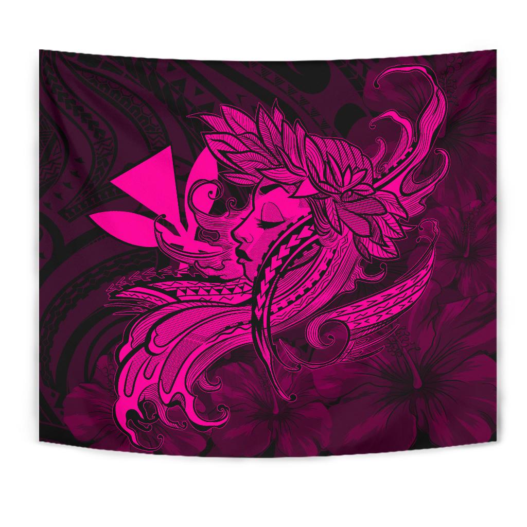 Hula Girl Hibiscus Kanaka Poly Tapestry - Pink - Polynesian Pride