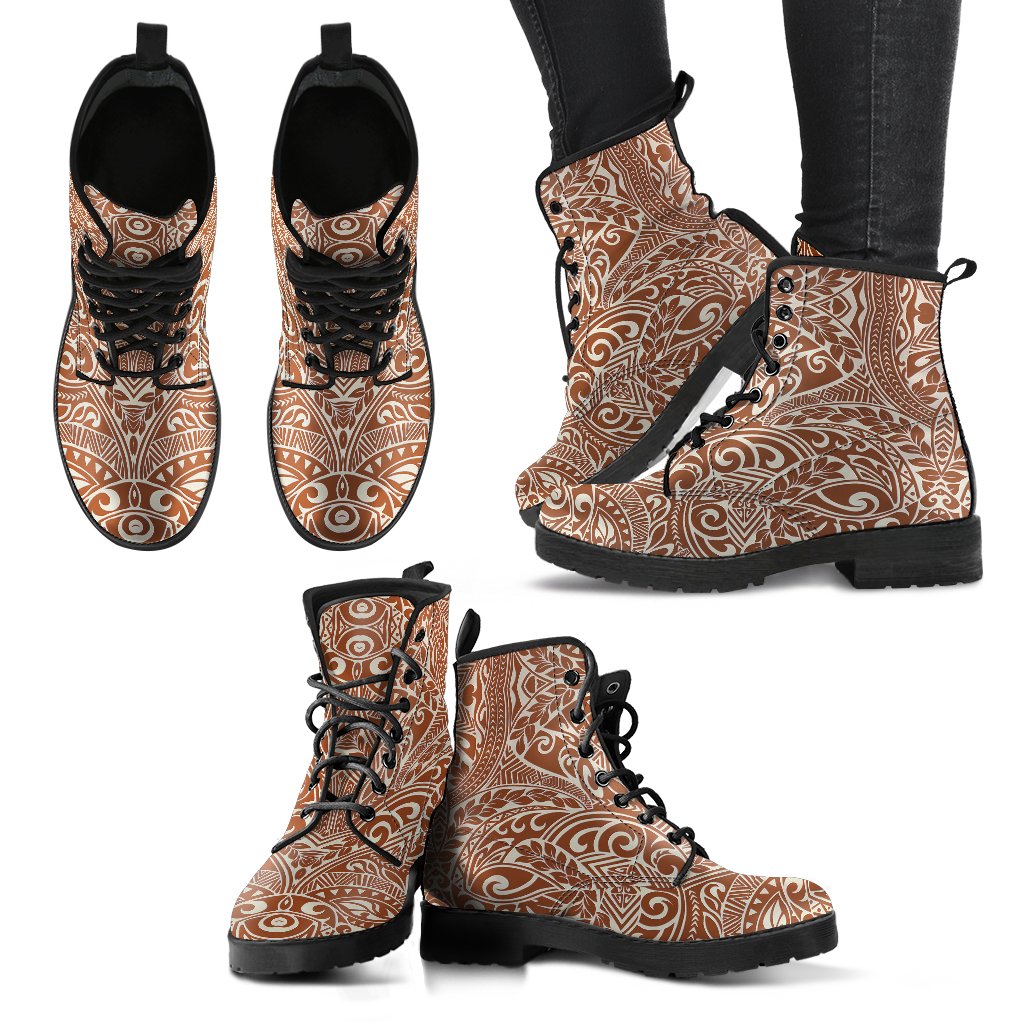 Polynesian Tribal Leather Boots Brown - Polynesian Pride