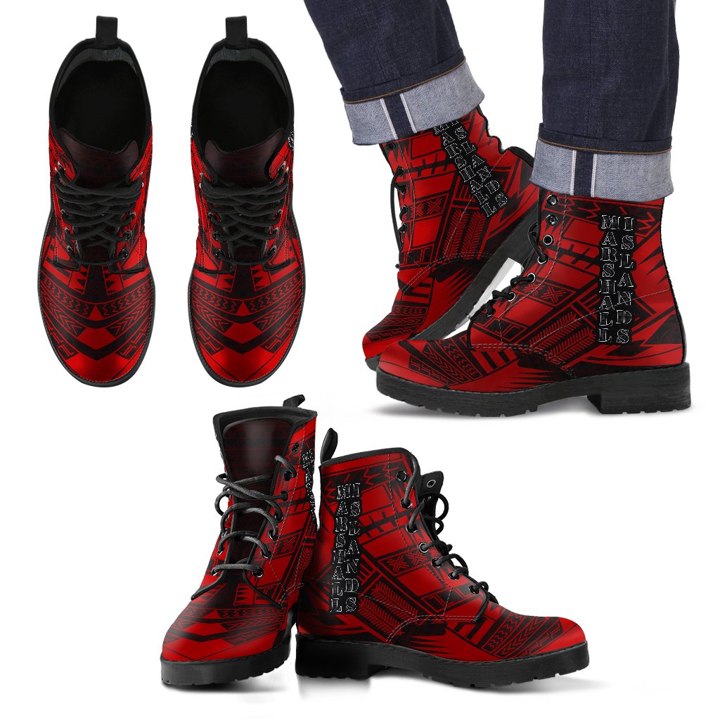 Marshall Islands Leather Boots - Polynesian Tattoo Red Red - Polynesian Pride