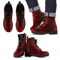 Marshall Islands Leather Boots - Polynesian Tattoo Red Red - Polynesian Pride