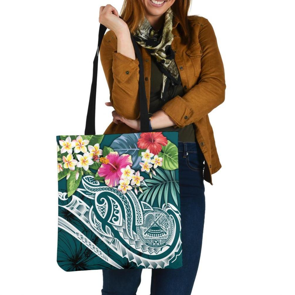 American Samoa Polynesian Tote Bag - Summer Plumeria Tote Bag One Size Blue - Polynesian Pride