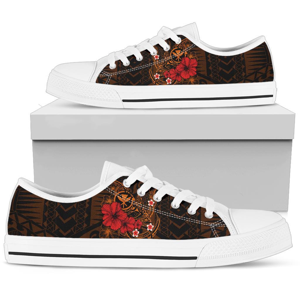 Polynesian Hawaii Kanaka Maoli Low Top Shoe - Humpback Whale with Hibiscus (Golden) - Polynesian Pride