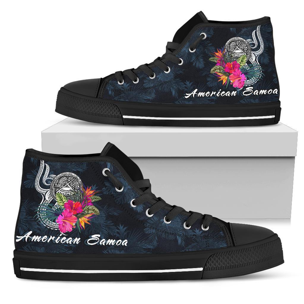 American Samoa Polynesian High Top Shoes - Tropical Flower Unisex Black - Polynesian Pride