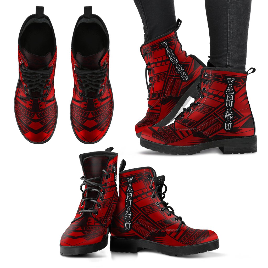 Vanuatu Leather Boots - Polynesian Tattoo Red - Polynesian Pride