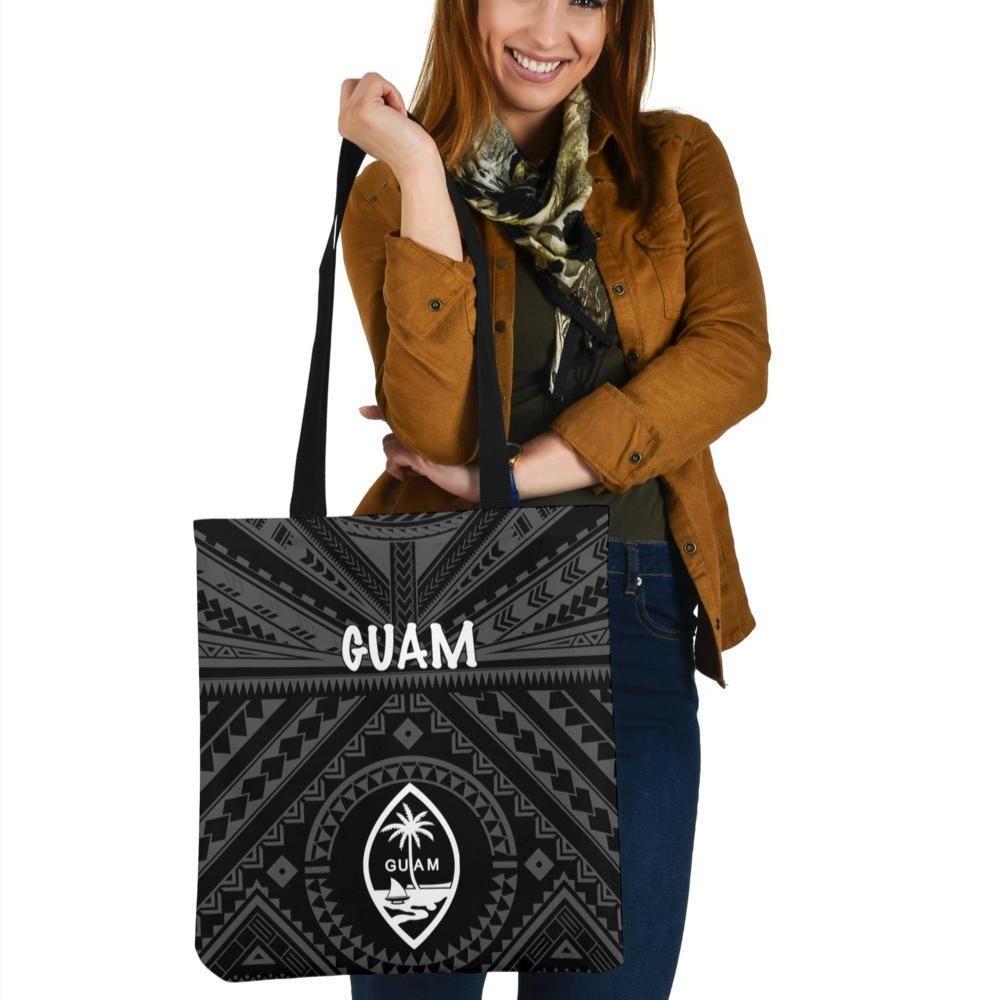 Guam Tote Bags - Guam Seal With Polynesian Tattoo Style (Black) Tote Bag One Size Black - Polynesian Pride