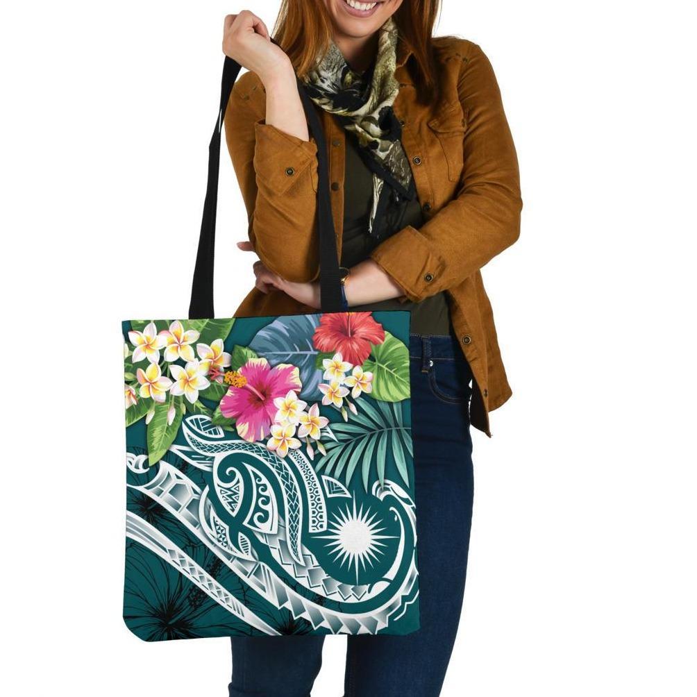 Marshall Islands Polynesian Tote Bag - Summer Plumeria (Turquoise) Tote Bag One Size Turquoise - Polynesian Pride