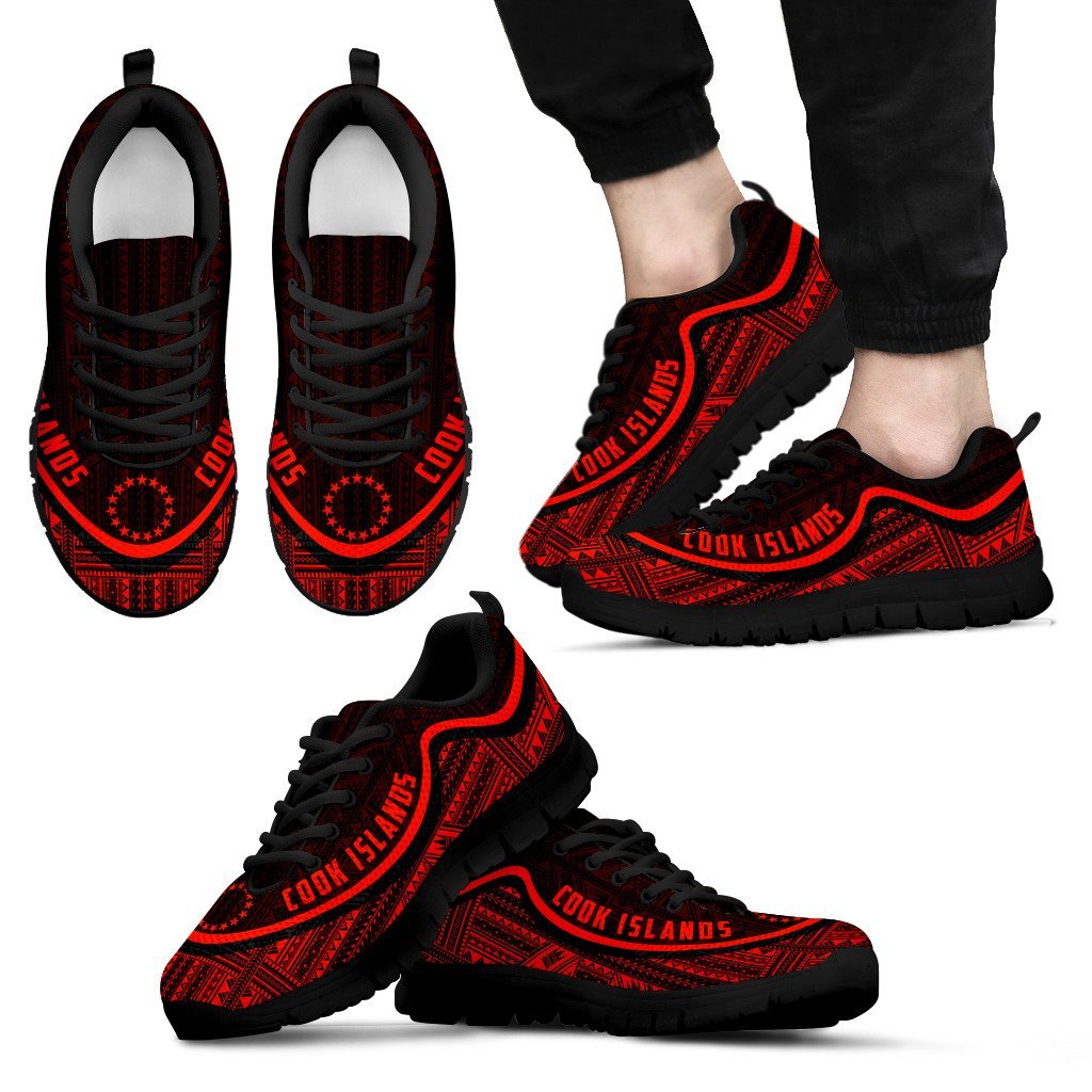 Cook Islands Wave Sneakers - Polynesian Pattern Red Color Men's Sneakers - Black - Cook Islands Black - Polynesian Pride
