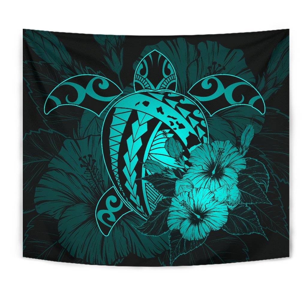 Hawaii Hibiscus Tapestry - Harold Turtle - Turquoise - Polynesian Pride