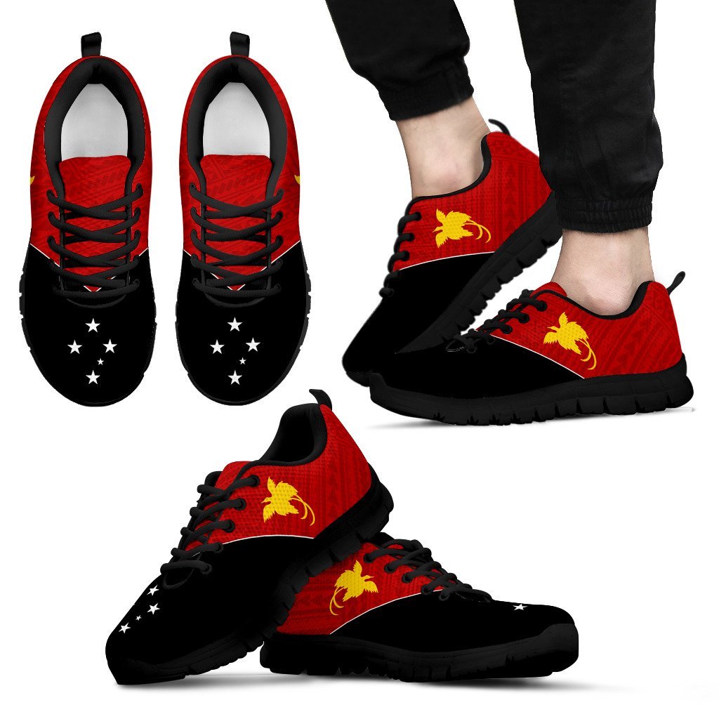 Papua New Guinea Rising Sneakers - Papua New Guinea Flag Red Black - A6 Unisex - Polynesian Pride