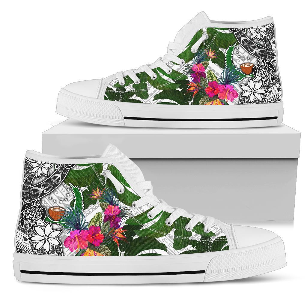 Pohnpei High Top Shoes White - Turtle Plumeria Banana Leaf - Polynesian Pride