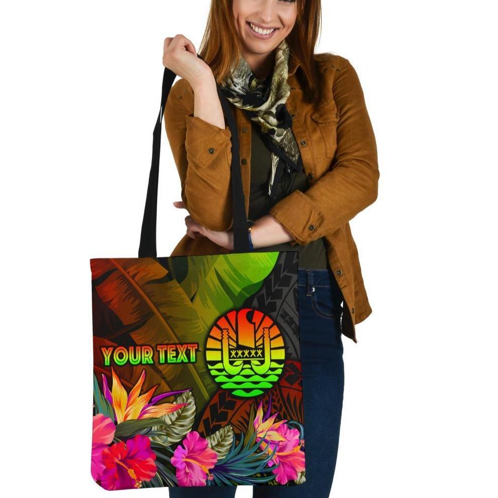 Tahiti Polynesian Personalised Tote Bags - Hibiscus and Banana Leaves Tote Bag One Size Reggae - Polynesian Pride