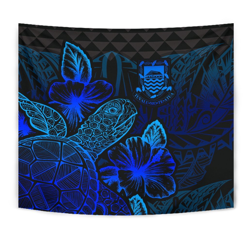 Tuvalu Tapestry - Turtle Hibiscus Pattern Blue - Polynesian Pride
