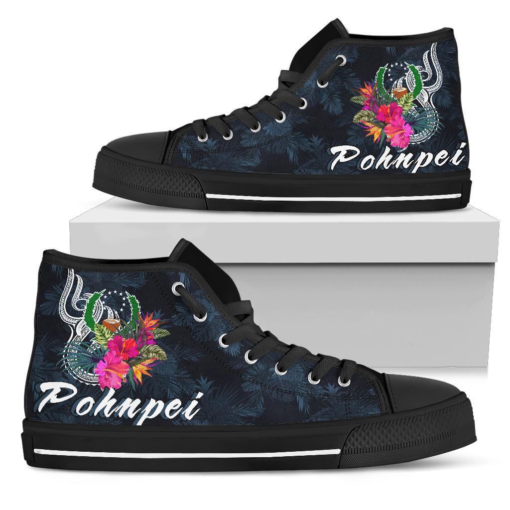 Pohnpei Micronesia High Top Shoes - Tropical Flower Unisex Black - Polynesian Pride