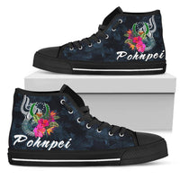 Pohnpei Micronesia High Top Shoes - Tropical Flower Unisex Black - Polynesian Pride