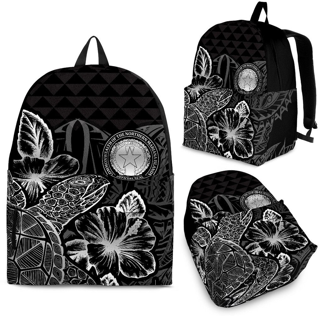 Northern Mariana Islands Polynesian Backpack Turtle Hibiscus Black Black - Polynesian Pride