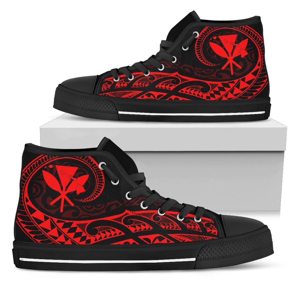 Hawaiian Kanaka State Tattoo Swirly Red Polynesian High Top Shoes Mens High Top Black - Polynesian Pride