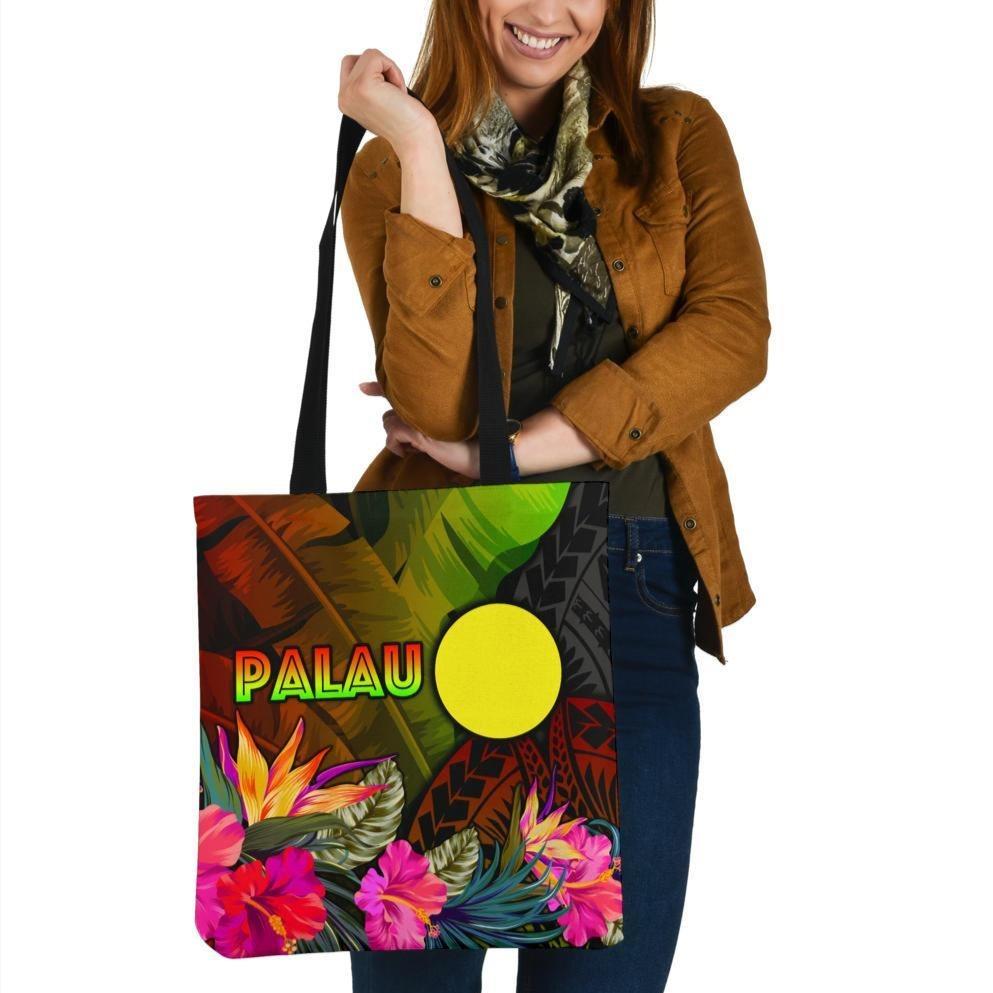 Palau Polynesian Tote Bags - Hibiscus and Banana Leaves Tote Bag One Size Reggae - Polynesian Pride