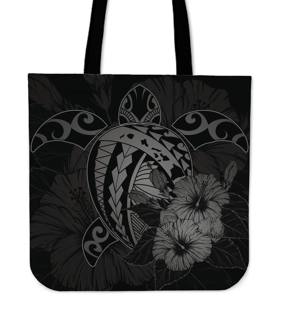 Hawaii Hibiscus Tote Bag - Harold Turtle - Gray Tote Bag One Size Gray - Polynesian Pride