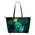 Hawaii Hibiscus Small Leather Tote Bag - Harold Turtle - Turquoise Blue - Polynesian Pride