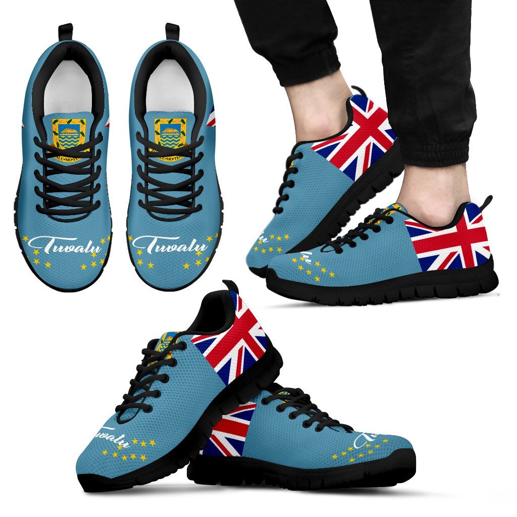 Tuvalu Sneakers - Tuvalu Flag Coat Of Arms - K5 Unisex Black - Polynesian Pride