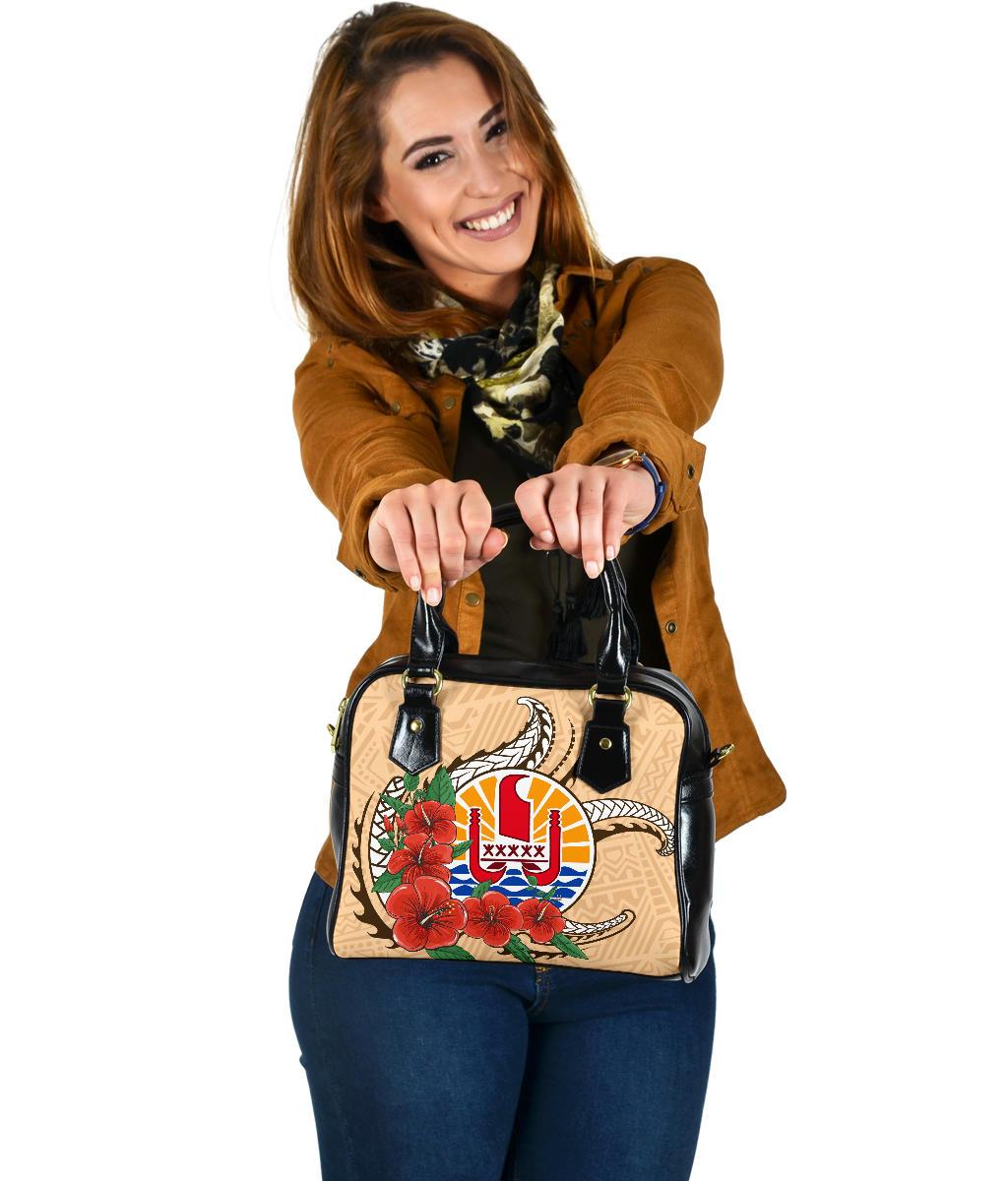 Tahiti Polynesian Shoulder Handbag - Hibiscus Coat of Arm Beige One Size BEIGE - Polynesian Pride