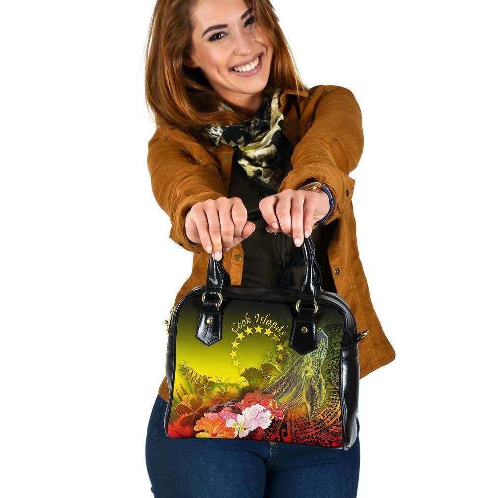 Cook Islands Shoulder Handbag - Humpback Whale with Tropical Flowers (Yellow) One Size Yellow - Polynesian Pride