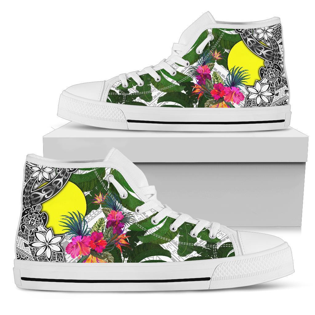 Palau High Top Shoes White - Turtle Plumeria Banana Leaf Unisex White - Polynesian Pride