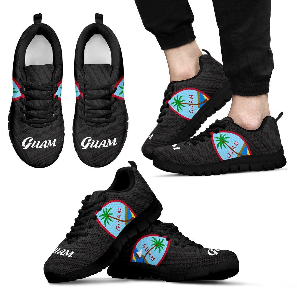 Guam Sneakers - Guam Flag Coat Of Arms Black - A5 Unisex Black - Polynesian Pride