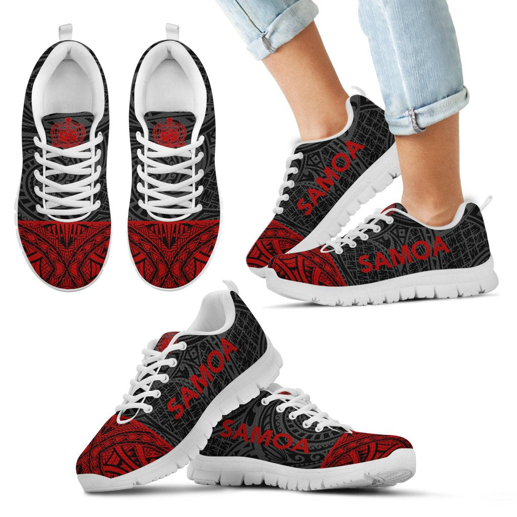 Samoa Sneakers - Samoa Coat Of Arms Polynesian Tattoo Black Red Style - Polynesian Pride