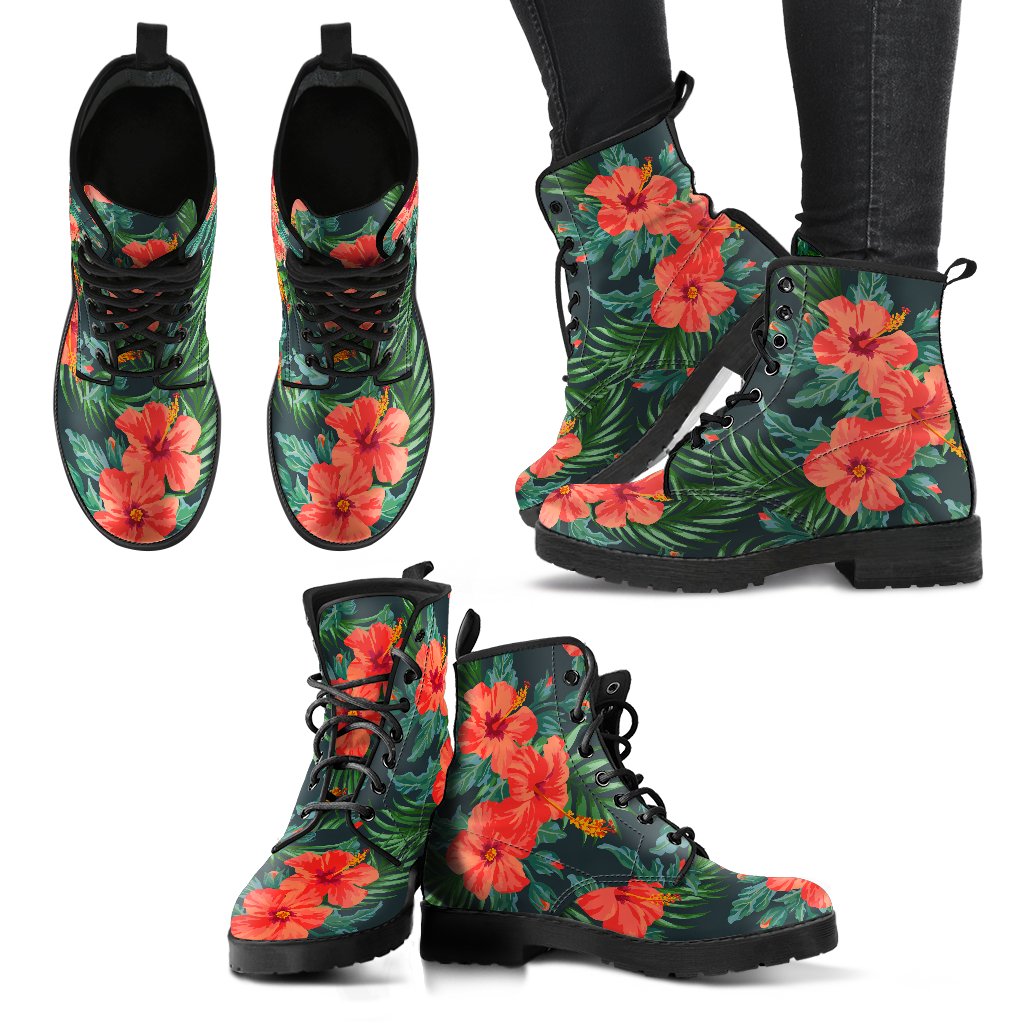 Hawaii Red Hibiscus Leather Boots - Polynesian Pride
