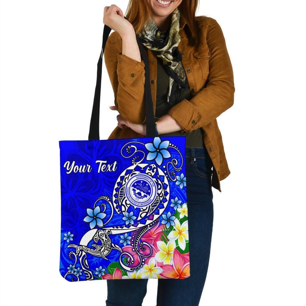 FSM Custom Personalised Tote Bag - Turtle Plumeria (Blue) Tote Bag One Size Blue - Polynesian Pride