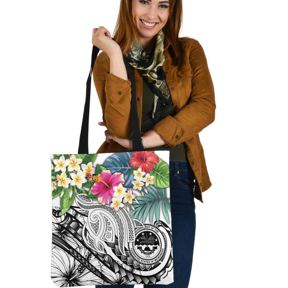 FSM Polynesian Tote Bag - Summer Plumeria (White) Tote Bag One Size White - Polynesian Pride