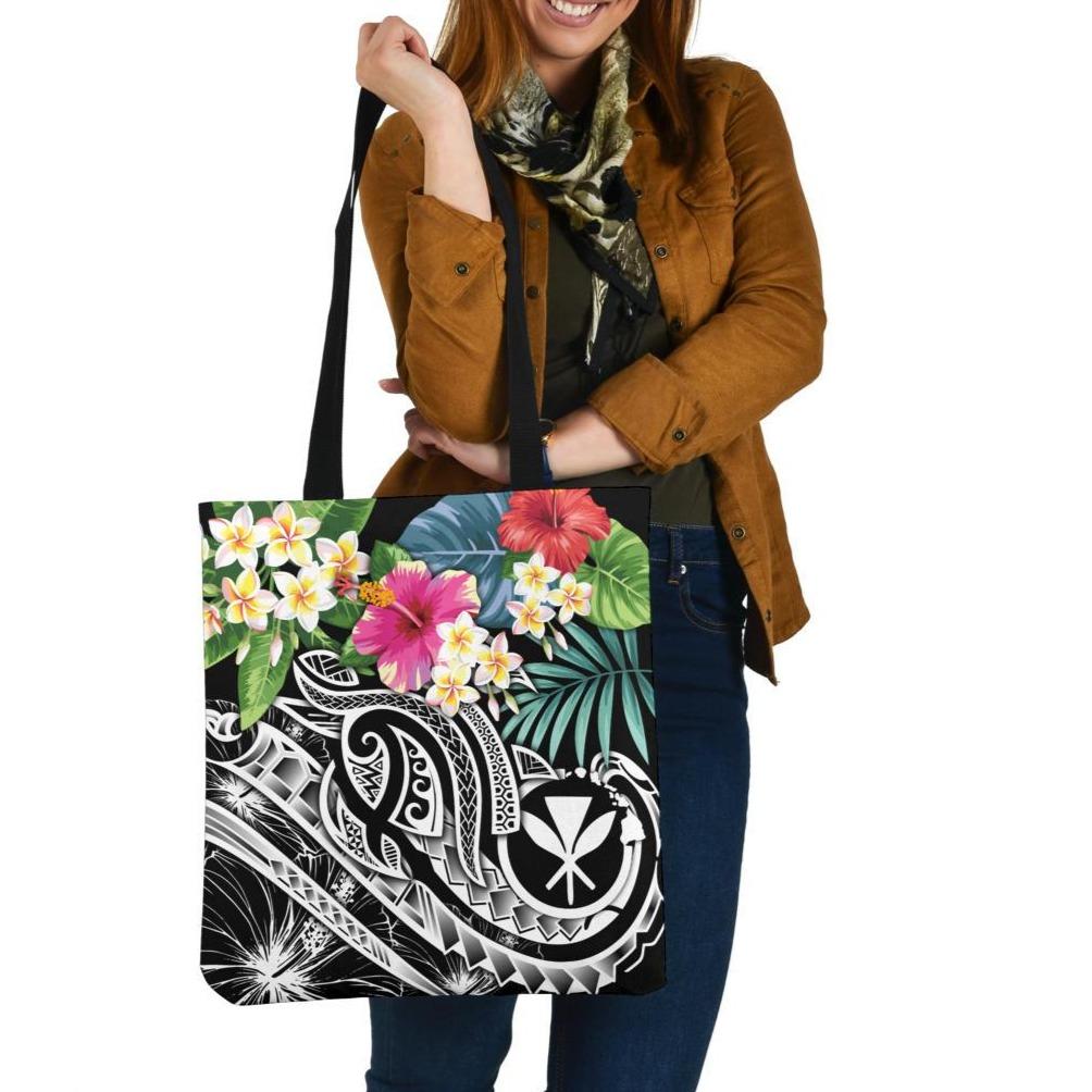 Polynesian Hawaii Kanaka Maoli Tote Bags - Summer Plumeria (Black) Tote Bag One Size Black - Polynesian Pride