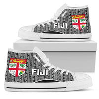 Fiji High Top Shoes - Tapa Pattern Sport Style Unisex White - Polynesian Pride