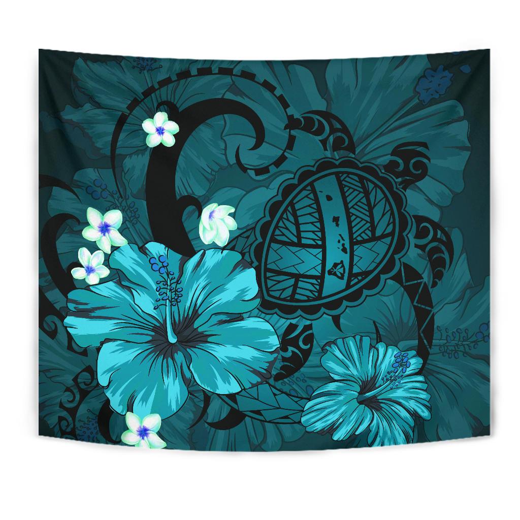Hawaii Turtle Poly Tribal Turquoise Tapestry - Polynesian Pride